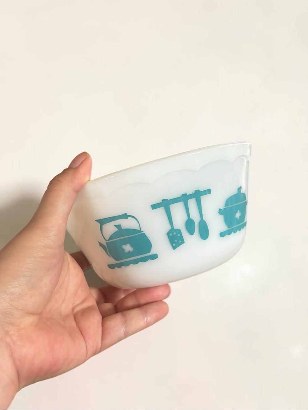 Vintage Hazel Atlas Turquoise Kitchen Aids Milk Glass Mixing Bowl 6.5"